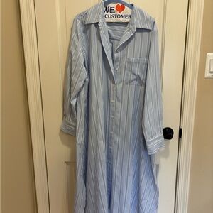 Zara Light Blue and White Striped Shirt